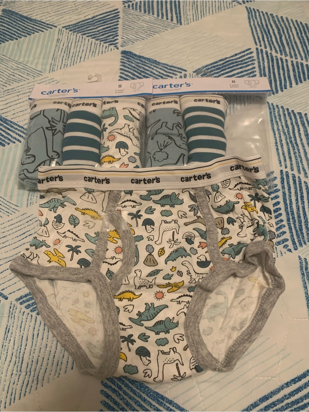 Carter's Boys Dino & Stripe Cotton Briefs - Teal, Gray, Yellow